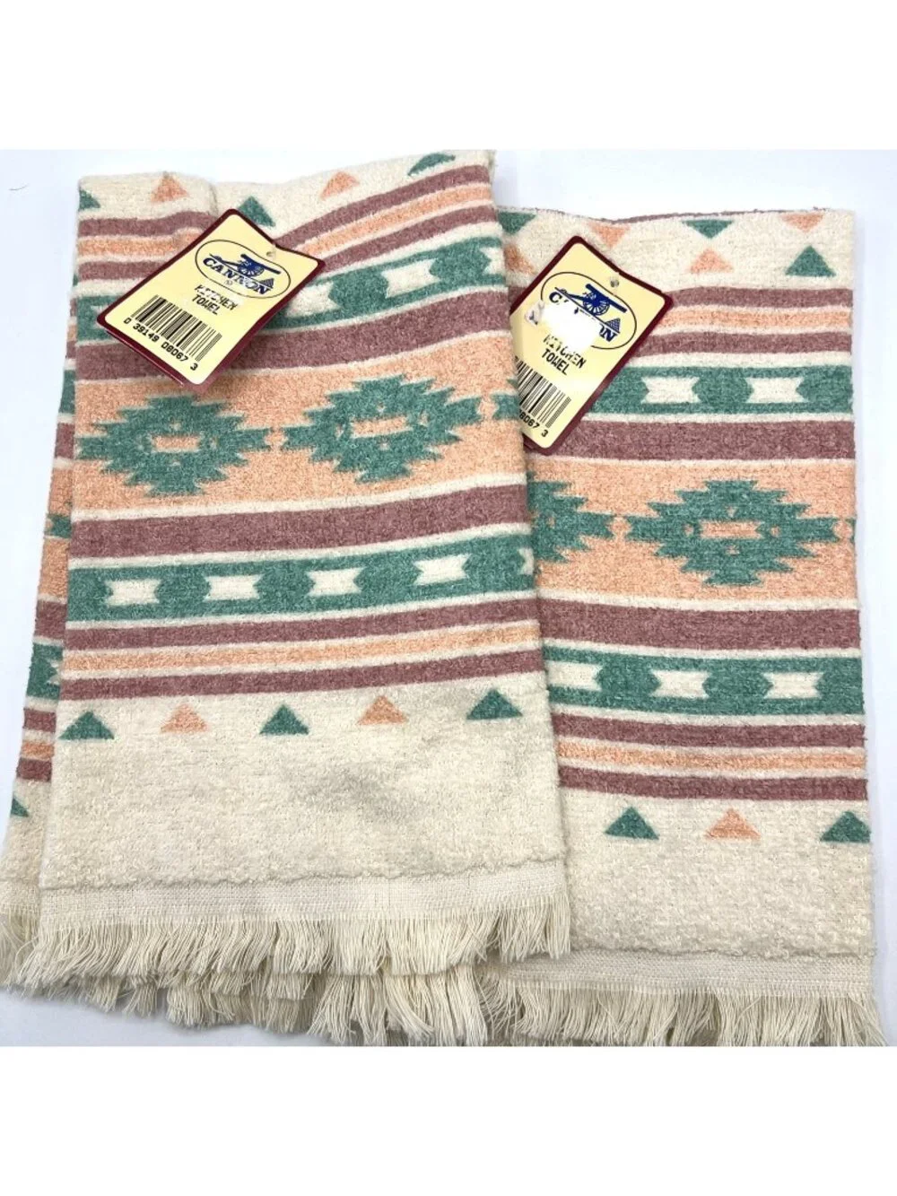 Vintage Cannon Kitchen Towels Southwest Peach Green 2 Pc Set NWT USA